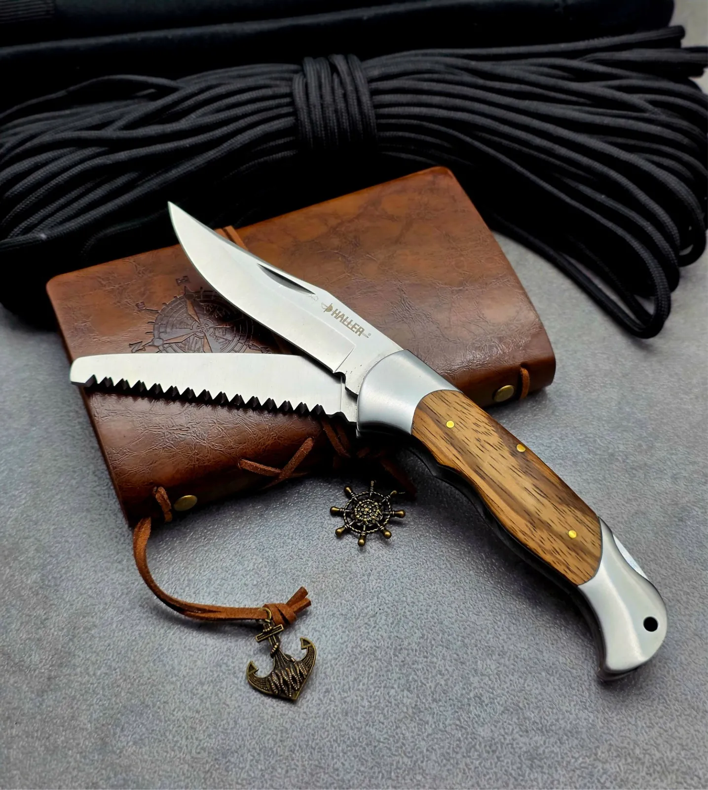 Haller® 84670| 2 teiliges Taschenmesser Klappmesser Jagdmesser mit Klinge + Säge
