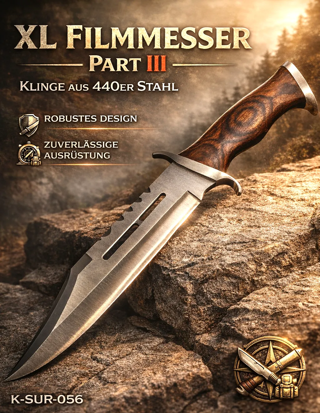 KAAN Filmmesser KSUR3ohne | Part III 41,8cm |440Stah |Holzgriff | Lederetui