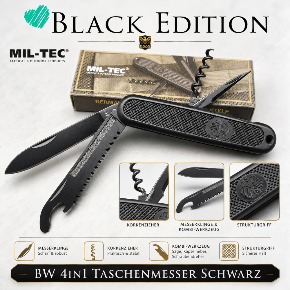 Mil-Tec BW 4in1 Taschenmesser in Black-Edition