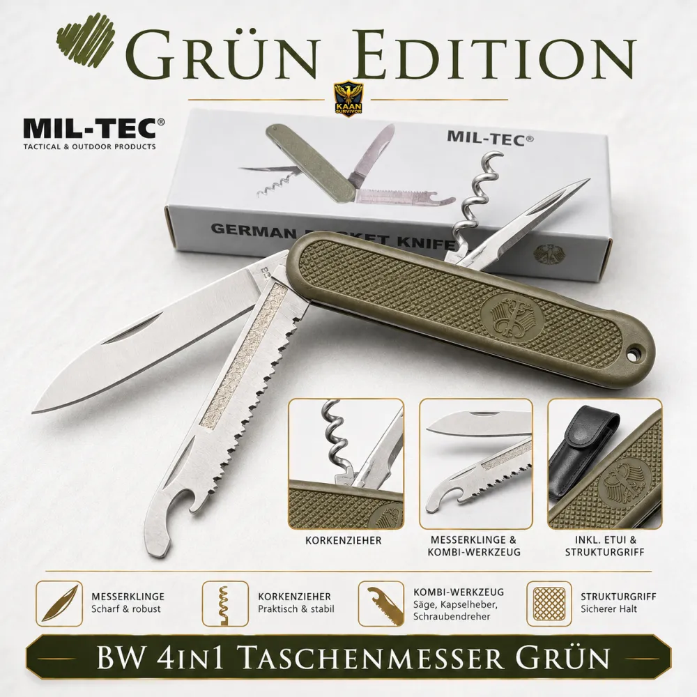 Mil-Tec BW 4in1 Taschenmesser in Olive Grün Edition